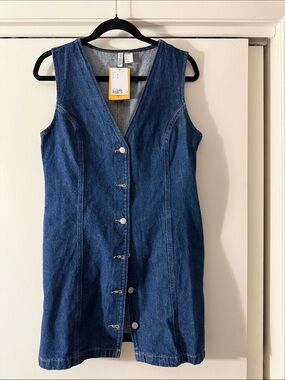 H&M Dark Blue Sleeveless Denim Button Dress